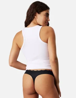 MICROFIBER STRETCH WITH LACE THONG 3PK