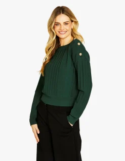 Milano Button Shoulder Rib Knit Pullover