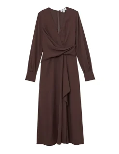 Mira Wrap Front Long Sleeve Midi Dress