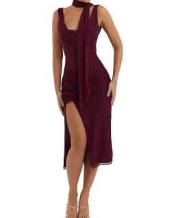 MISTRESS ROCKS BLACK CHERRY FLOWER EMBELLISHED MIDI DRESS