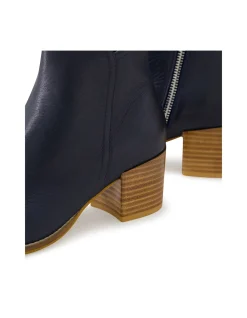 Mockas Leather Block Heel Ankle Boots