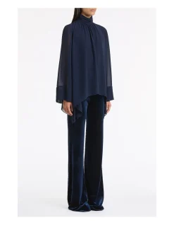 NAVY GEORGETTE PEAKED HEM TOP