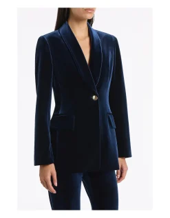 NAVY VELVET SHAWL COLLAR JACKET