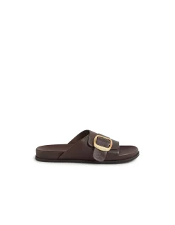 Newka Gold Buckle Leather Slide Sandals