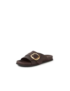 Newka Gold Buckle Leather Slide Sandals