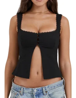 Noura Black Lace Trim Top