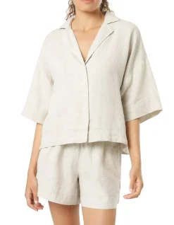 nude lucy natural linen lounge crop sleeve shirt