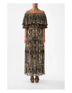 OFF SHOULDER SHORT SLEEVE PLEATED TOP