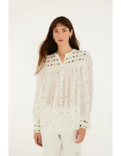 OFF-WHITE EMBROIDERED BEADS LONG SLEEVE BLOUSE