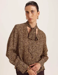 OHIO SILK LONG SLEEVE TIE NECK BLOUSE