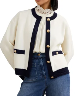 Olive Contrast Trim Button Front Cardigan