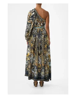 ONE SHOULDER DRESS WITH BLOUSON SLEEVE