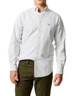 Oxford Lakeside Stripe Sports Fit Shirt - Eucalyptus