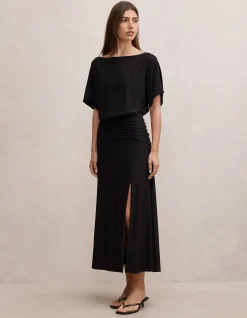 PARKER DRAPED JERSEY MIDI DRESS