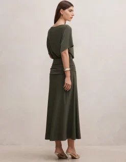 PARKER DRAPED JERSEY MIDI DRESS