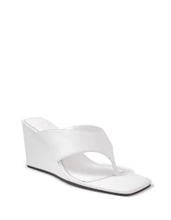 PERRI White Leather Wedge Thong