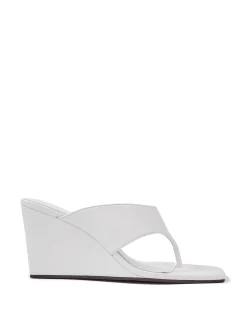 PERRI White Leather Wedge Thong