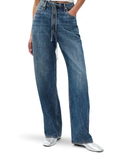 Phoebe Mid Rise Drawstring Wide Leg Jeans
