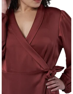 PINK DUSK - GIRL CRUSH SATIN WRAP DRESS