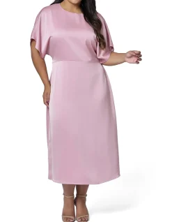PINK DUSK - LUST UNLEASHED SATIN MIDI DRESS