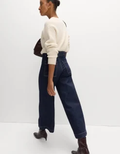 Pintuck High Waisted Wide Leg Ankle Grazer Jeans