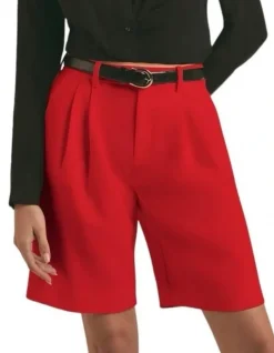 Pleated Bermuda Shorts with Zip Closure