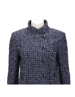 PRE-LOVED CHANEL NAVY FANTASY TWEED MILITARY COLLAR JACKET