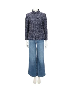 PRE-LOVED CHANEL NAVY FANTASY TWEED MILITARY COLLAR JACKET