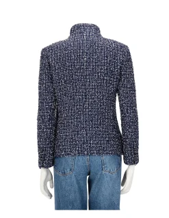 PRE-LOVED CHANEL NAVY FANTASY TWEED MILITARY COLLAR JACKET