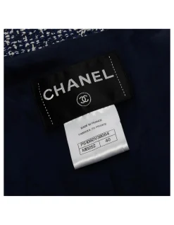 PRE-LOVED CHANEL NAVY FANTASY TWEED MILITARY COLLAR JACKET