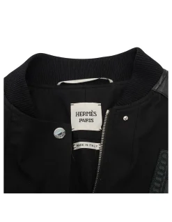 PRE-LOVED HERMES BLACK COTTON & LAMBSKIN EMBROIDERED JACKET