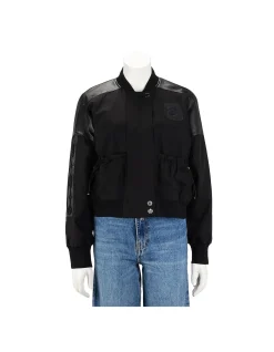 PRE-LOVED HERMES BLACK COTTON & LAMBSKIN EMBROIDERED JACKET