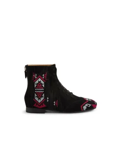 Presser Embroidered Lace Up Ankle Boots