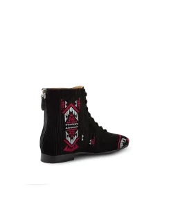 Presser Embroidered Lace Up Ankle Boots