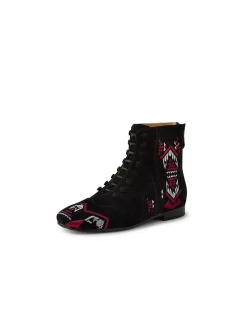 Presser Embroidered Lace Up Ankle Boots