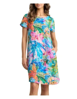 Printed Linen Dress - Vibrant Palm Print
