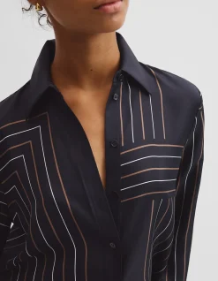 Print Long Sleeve Washable Silk Shirt