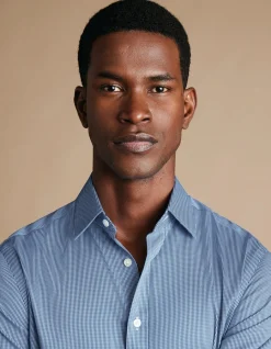 Puppytooth non-iron twill slim fit shirt