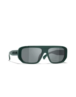 Rectangle Logo Temple Green Frame Sunglasses