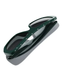Rectangle Logo Temple Green Frame Sunglasses
