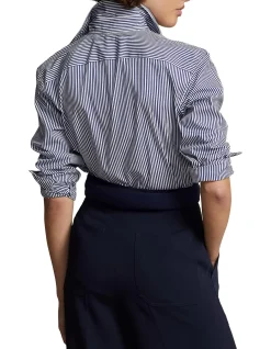 Relaxed Fit Striped Cotton Shirt Fall Royal/White