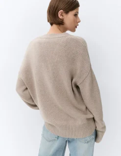 RELAXED LONG SLEEVE V-NECK WOOL NYLON BLEND COMFORTABLE KNIT