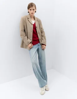 RELAXED LONG SLEEVE V-NECK WOOL NYLON BLEND COMFORTABLE KNIT