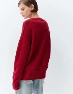 RELAXED LONG SLEEVE V-NECK WOOL NYLON BLEND COMFORTABLE KNIT