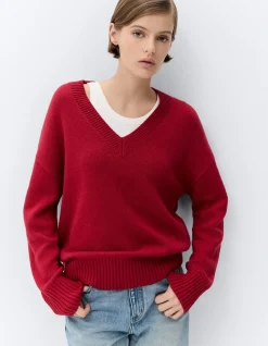 RELAXED LONG SLEEVE V-NECK WOOL NYLON BLEND COMFORTABLE KNIT