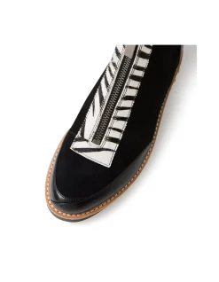 Renita Zebra Front Zip Leather Ankle Boots