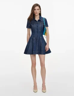 RHINESTONE STRIPE DENIM MINI DRESS