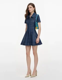RHINESTONE STRIPE DENIM MINI DRESS