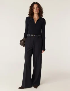 RIB KNIT POLO ZIP TOP