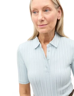RIB HALF PLACKET POLO TOP